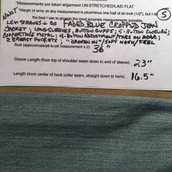 LEVI STRAUSS & CO. Original Trucker Jacket, CROPPED, FADED BLUE, NWOT, Size S - Picture 8 of 8